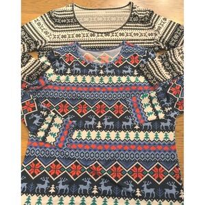 Lands End X-Mas Long Sleeve Boat Neck Polyester Stretch Tops Lot Of 2